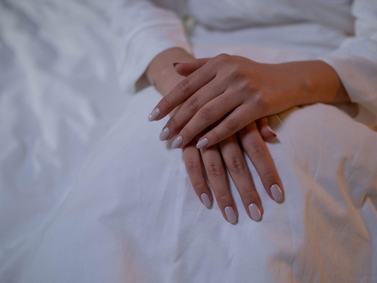 Close-up of finished neutral gel manicure